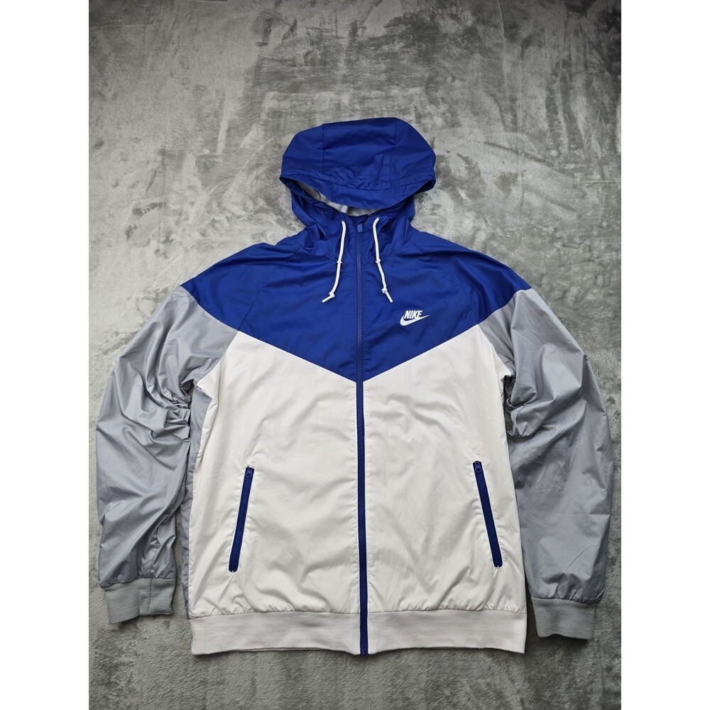 Nike Sportswear Windrunner Hooded Windbreaker Jacket Blue White Grey Mens L